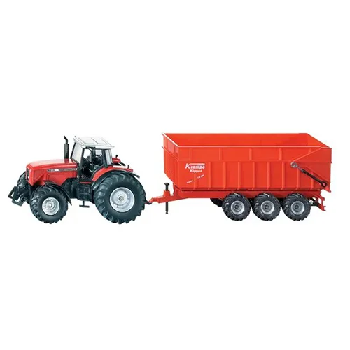 Massey Ferguson con remolque de juguete, tractor con remolque rojo