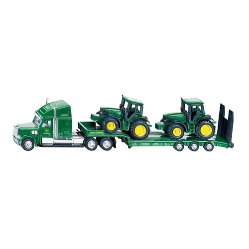 Camión con plataforma y dos tractor john deere de juguete